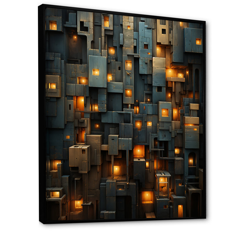 «Copper Canyons Skycrapers Cityscape I», Cadre flottant noir, 32" H x 24" W