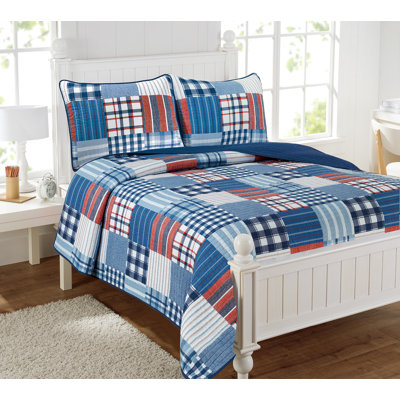 Hudson Plaid Blue 2 - Piece Cotton Quilt Set Twin
