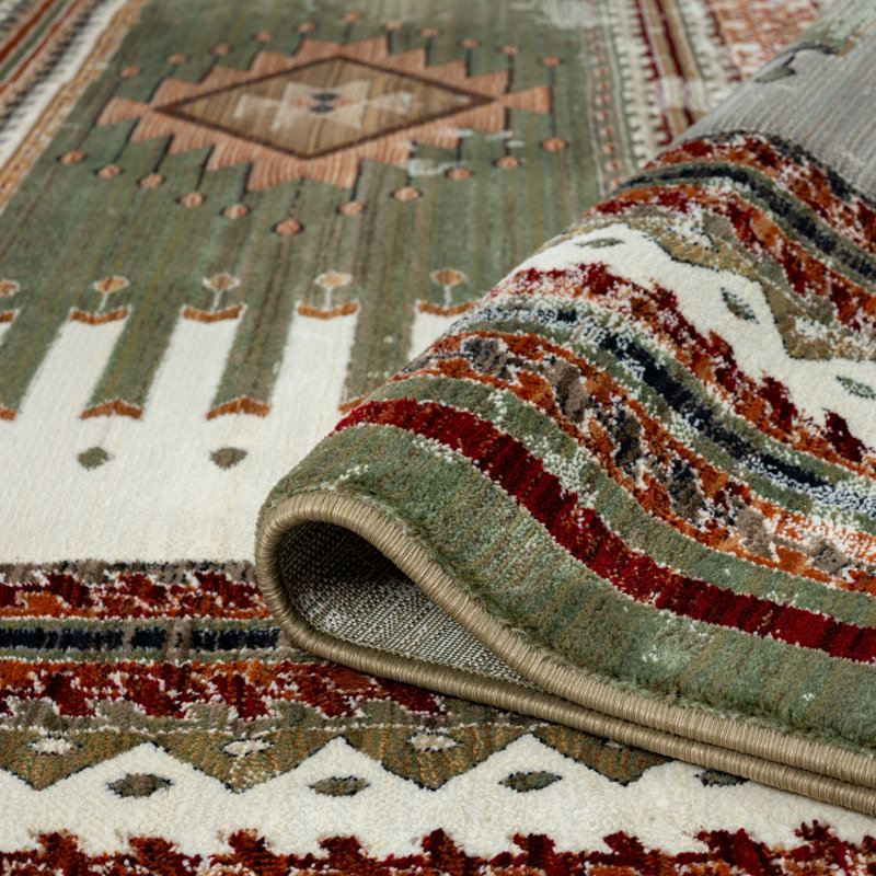 Stepheon Southwestern Area Rug in Green, Rectangle 5'2" x 7'8"