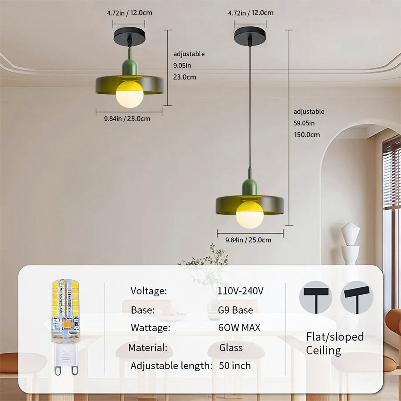 Triston 1 - Light Pendant, Green, 7.8" H x 9.84" W x 9.84" D, Green