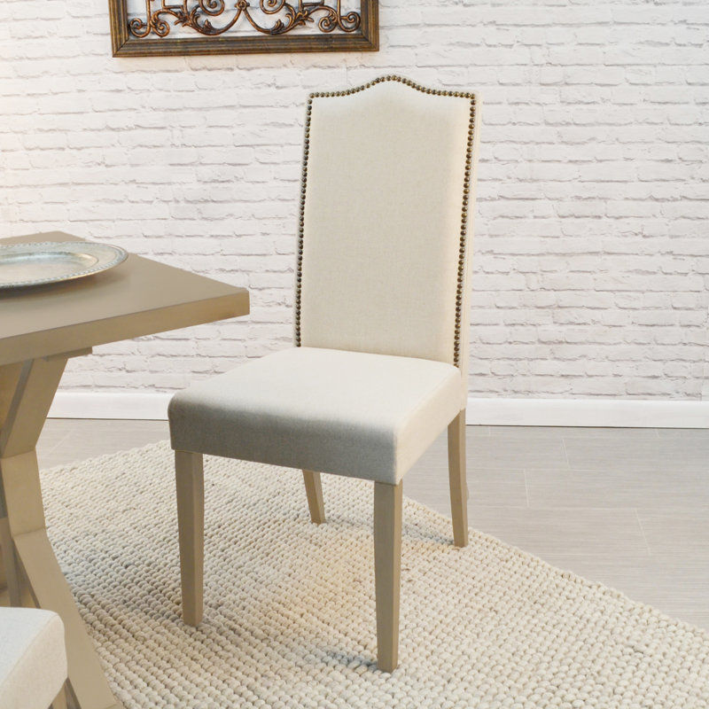 Maelynn 18'' H Linen Upholstered Dining Chair, Weathered Gray, Beige