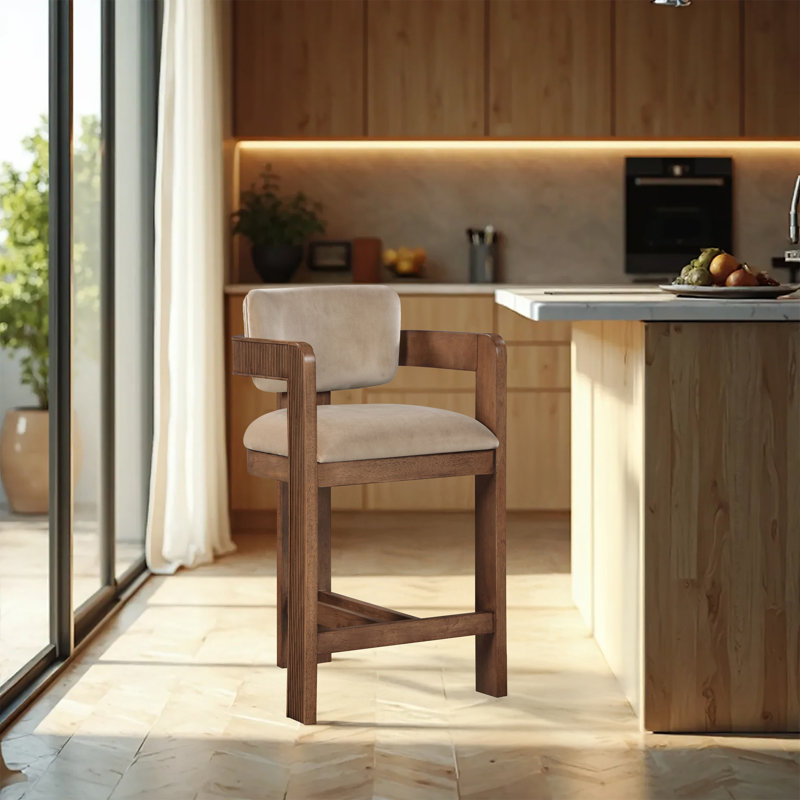 Tabouret rembourré Sacha Howley, Velours, Brun, Beige