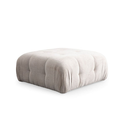 Elegant Tuffet Ottoman, Beige, 39.4 x 39.4 x 16.5 Inches | Durable Beech Wood & Chipboard Frame, 100% Polyester Fabric | Soft Grey Foam & Silicone Backrest | Perfect for Living Room & Bedroom Comfort