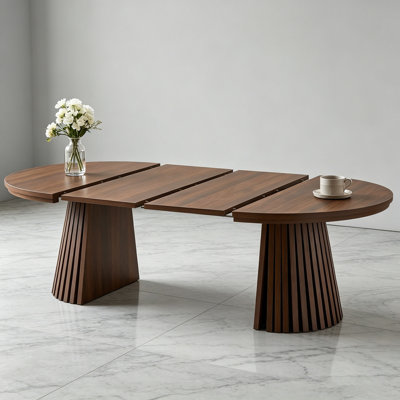 Table basse en bois ronde en bois, flexible et extensible, multifonctionnelle et peu encombrante, conception ovale à la mode et pieds à lattes, table à thé ou bureau, table de salon moderne