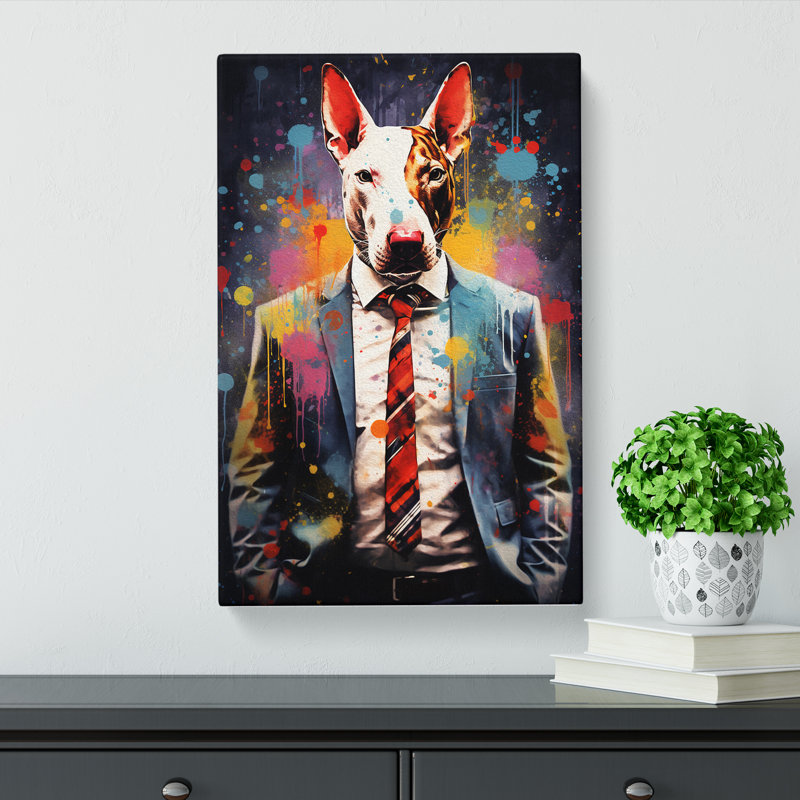 English Bull Terrier Tachisme Art - Wrapped Canvas