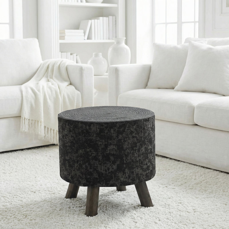 Wetherbee Ottoman Stool with Removable Cotton Cover, Dark Grey
