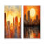 Coucher de soleil coucher de soleil sur une grande ville - gratte-ciel, ensemble de 2 impressions sur toile-1833446971-1833446970