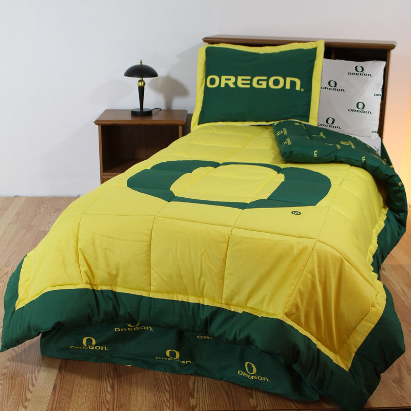 NCAA Cotton Box Stitch Comforter, Twin Comforter + 5 Additional Piece, University of Oregon