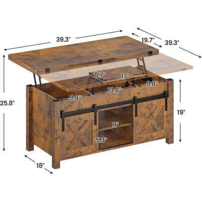 48"" Farmhouse Lift Top Coffee Table with Sliding Barn Door,Rustic Center Table with Hidden Storage Compartment,Lifting Tabletop and Adjustable Shelf f -  One Allium Way®, 39D8E24CC46B4D98824DC66F59B08351