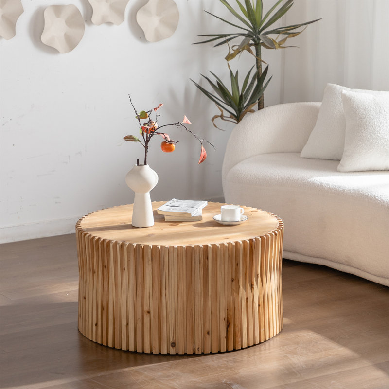 Table basse cylindrique 31,5 "de style rétro avec motif en relief à texture verticale (table basse uniquement, sans chaises)