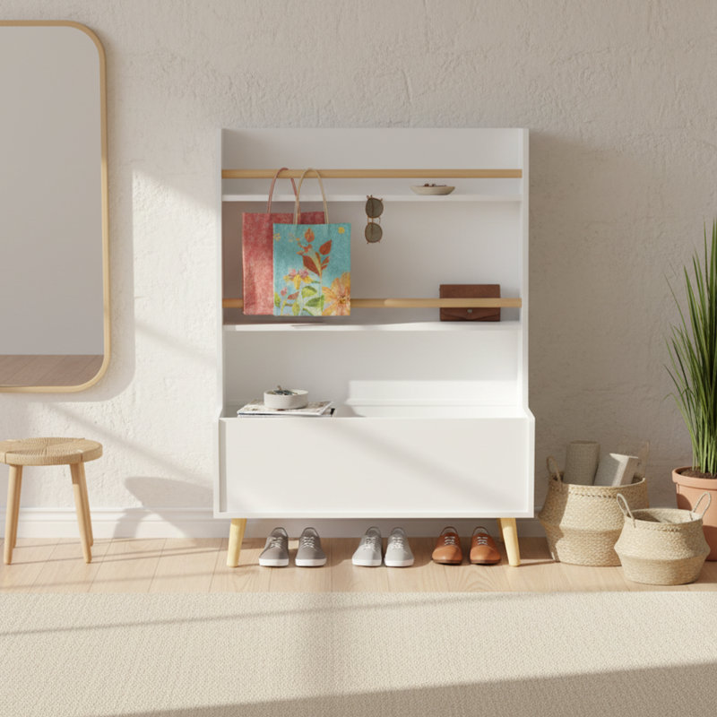 Rangement pour chaussures Range-chaussures à 2 niveaux avec bac à jouets pour le vestibule du couloir d'entrée