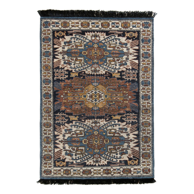Rug & Kilim’S Tribal Rug In Beige-Brown And Blue Geometric Pattern, Rectangle 10' x 14'
