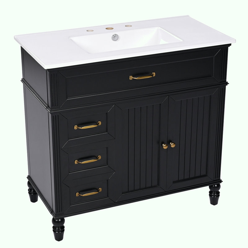 Meuble-lavabo 36 po avec lavabo, Noir, noir, noir, noir, Doré