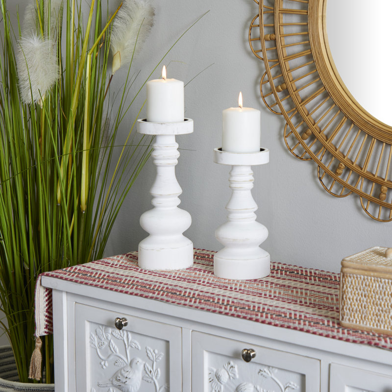 Wood Tabletop Candlestick, White