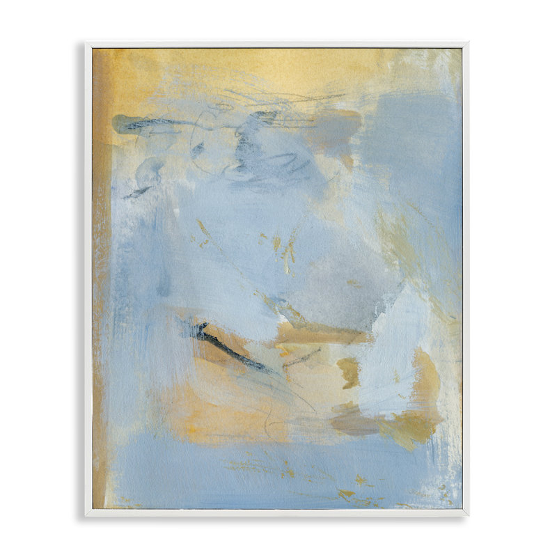«Blue & Gold Organic Abstract», estampe numérique par Victoria Barnes, Estampe numérique encadrée blanc bord de mer