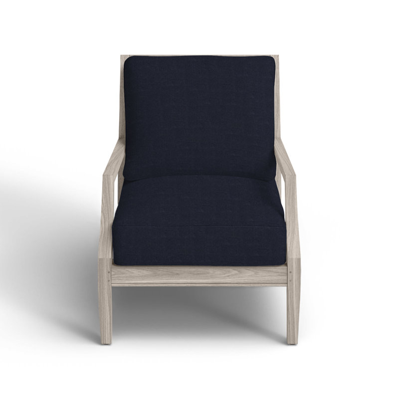 Haley Teak Patio Chair with Cushions, Oyster Teak, Linen Navy, No welt + Standard fill