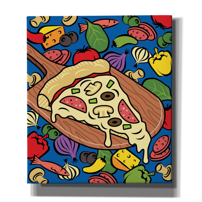 «Pizza Slice With Toppings On Canvas» par Ron Magnes, reproduction, H 30 po x l 26 po x P 1,5 po
