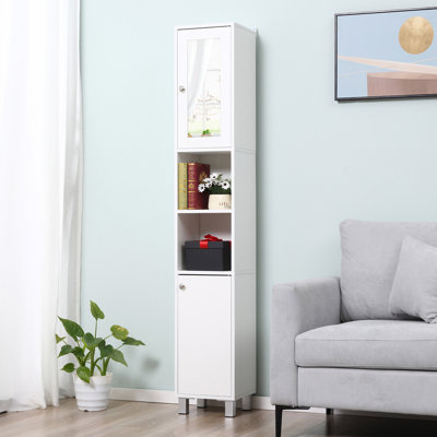 Kleankin Tall Bathroom Storage Cabinet With Mirror, Wooden Freestanding Tower Cabinet With Adjustable Shelves, For Bathroom, Or Living Room, White