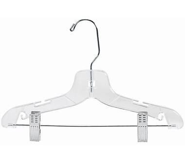 Clear Plastic Combo Hangers, Box of 50 Flat Ladies Hangers with Adjustable  Cushion Clips and Chrome Swivel Hook