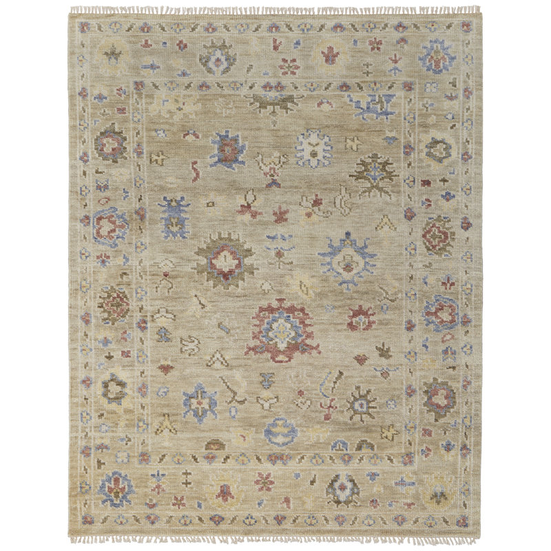 Abinesh Wool Floral Area Rug, Rectangle 12' x 15', Brown/Tan