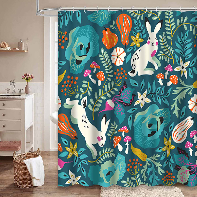 Rideau de douche imperméable et floral avec 12 crochets, L 72 po x l 78 po