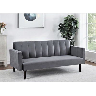 72" Velvet Convertible Futon Sofa Bed - Full Out Twin Sleeper Couch W/Channel Stitch, Wood Frame & High-Density Foam - Space-Saving For Apartments/Dorms