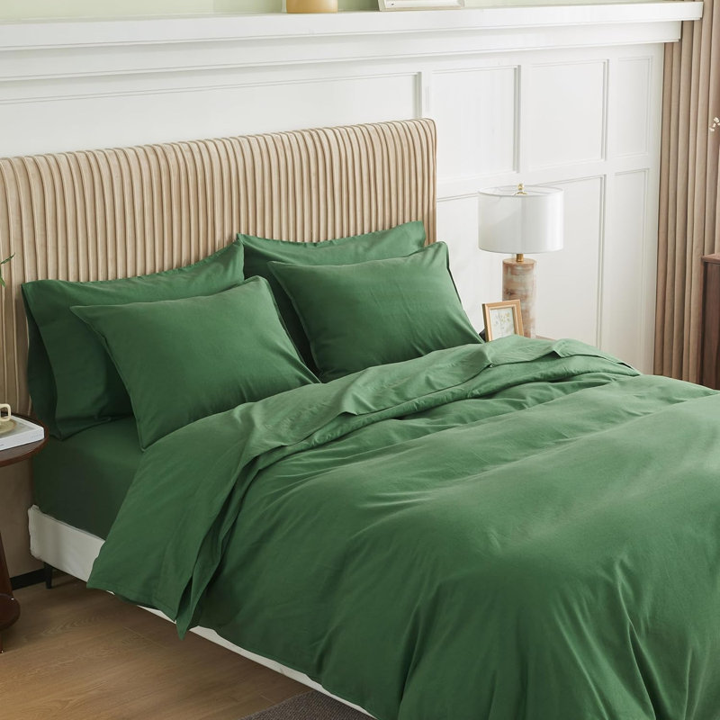Ensemble de draps de couleur unie - 6 pièces, 4 taies d'oreiller, 1 drap-housse, 1 drap plat, Forest Green