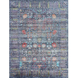 Hand Knotted Oriental Area Rug in Black/Green/Orange/Blue