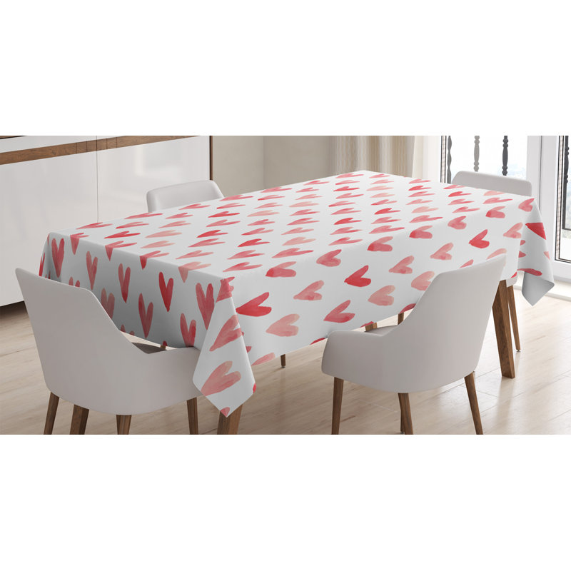 Ambesonne Love Tablecloth, Hearts Retro Painted Ornamental Love Shapes Simple Minimalistic Design Artwork, Rectangular Table Cover For Dining Room Kitchen Decor, 52" X 70", Dark Coral White