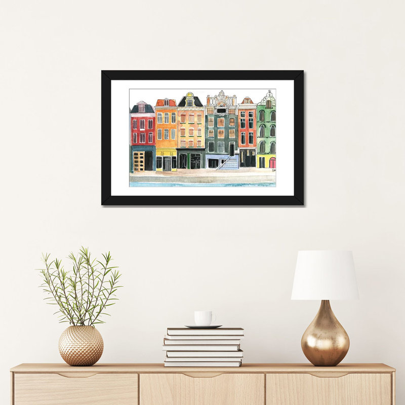 « amsterdam », impression sur toile, Papier d'art encadré noir, Blanc, H 16 po x l 24 po x P 1 po