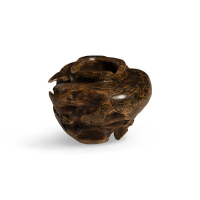 Wood Abstract Pot Planter in Black/Brown