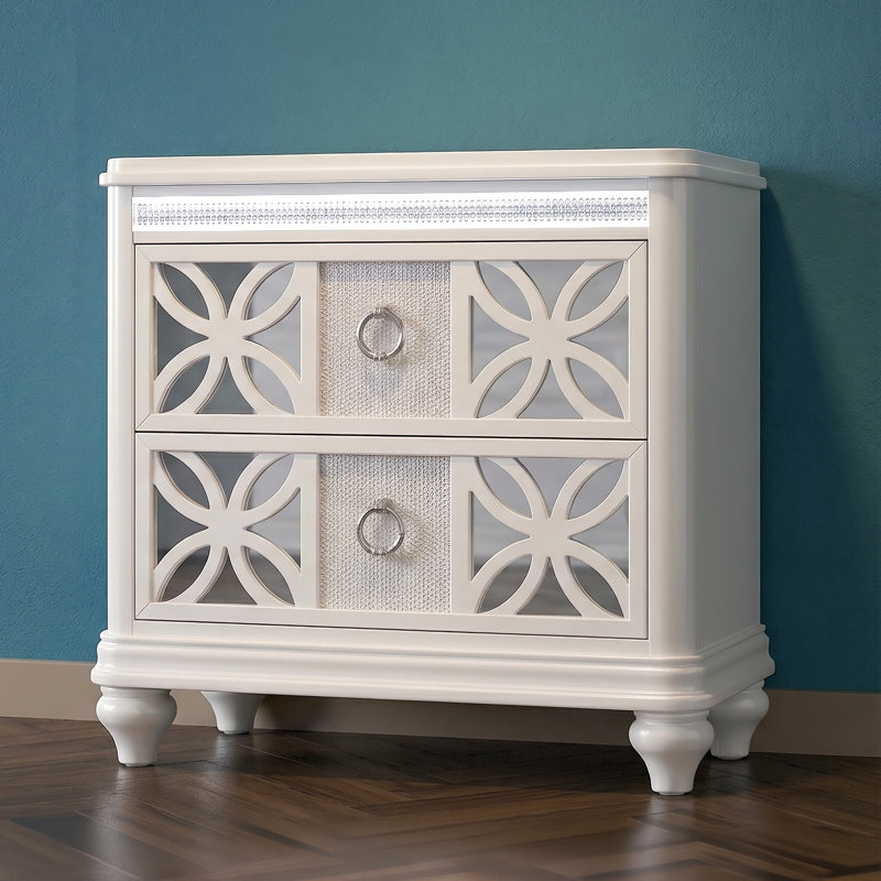 Table de chevet 2 tiroirs Ankara avec miroir moderne glamour