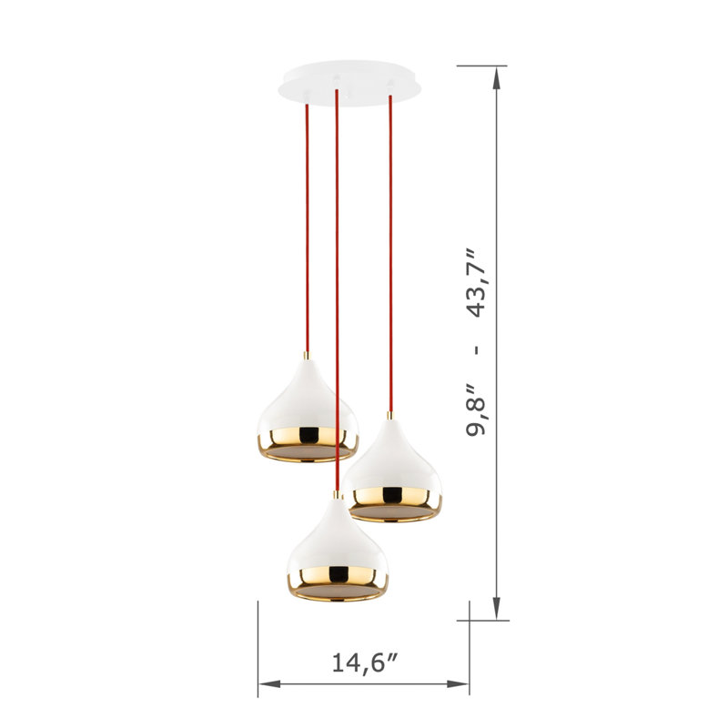 Adjustable Height 3-Lights Metal Body Cluster Pendant