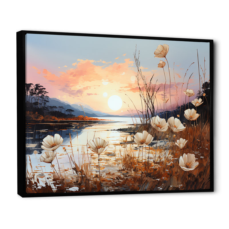 «Meadow Stream at Sunset», reproduction sur toile, Cadre flottant noir, H 30 po x l 40 po