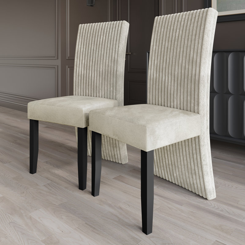 Chaise en bois noire avec housse en velours, Crème, crème