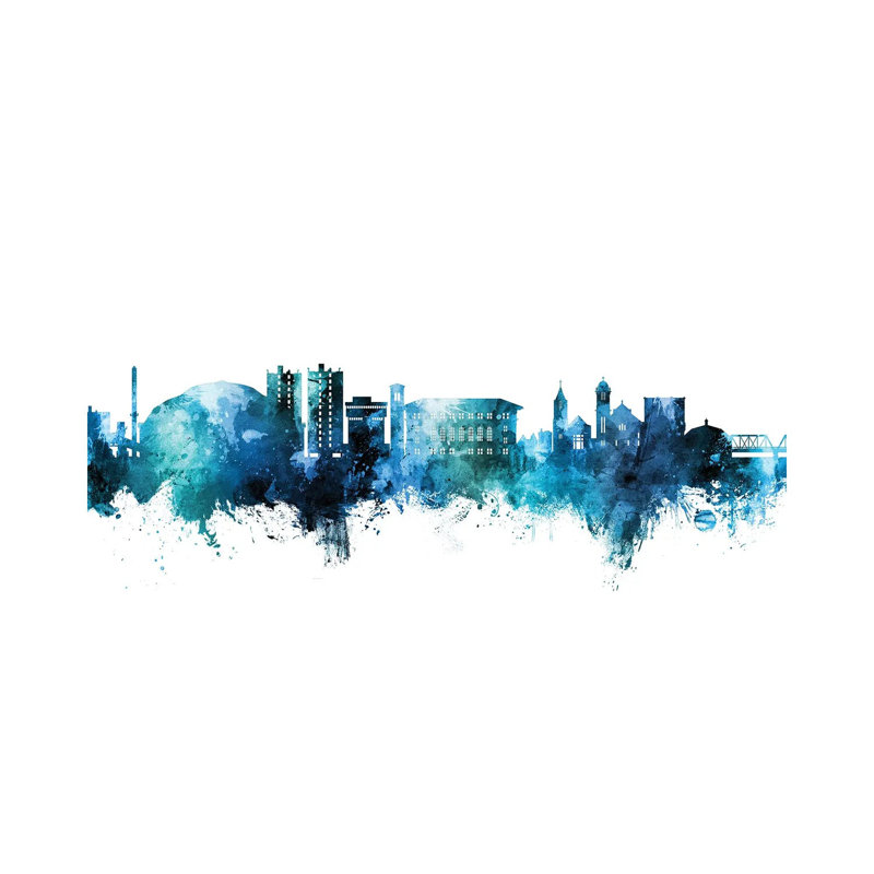 Cedar Falls Iowa Skyline Blue Teal by Michael Tompsett - Wrapped Canvas Gallery-Wrapped Canvas Giclée