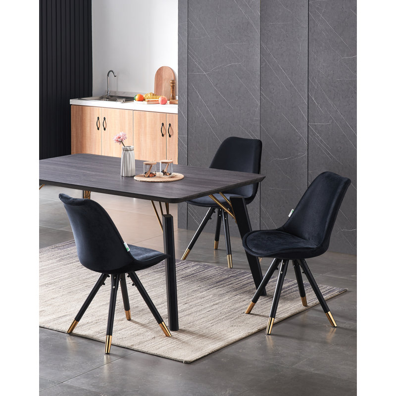 Guillermina 6 Person Dining set - a Rectangular Wooden Dining Table with Metal Legs and a Set of 6 Quilted Velvet Dining Chairs for Dining Room - Modern Dining Table Set