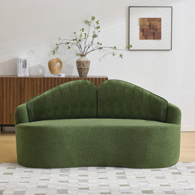 Canapé courbé à deux places entièrement comprimé, assise longue durée sans effondrement, dossier amovible, tissu chenille vert, style simple et rétro, convient aux petits espaces et aux appartements