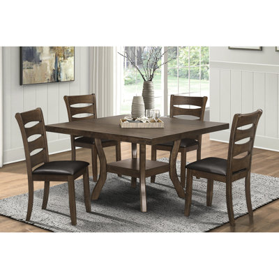 5pc Dining Assembly In Brown - Table With Leaf Storage Function & Side Chairs Finish Aggregation Hideaway Quality