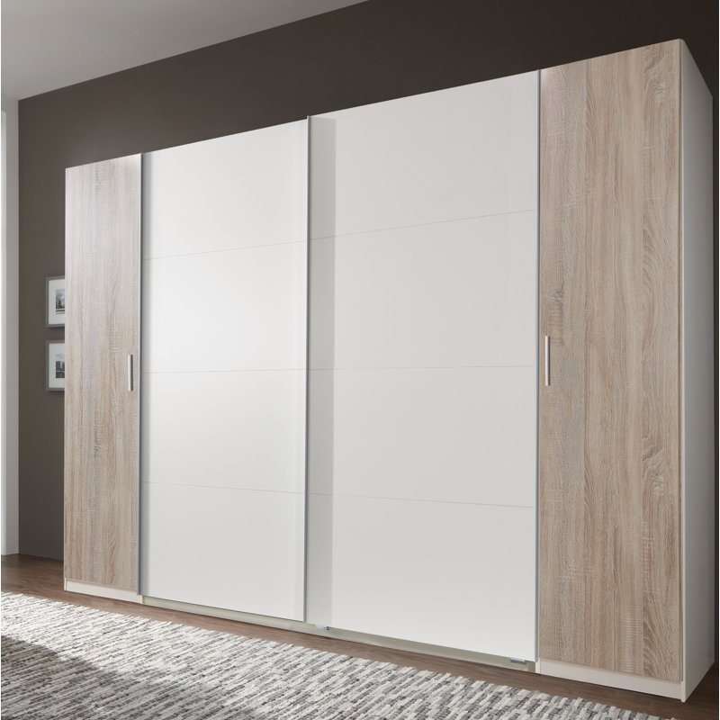Honaz 4 Door Manufactured Wood Wardrobe, 210cm H x 270cm W x 65cm D, White and light brown