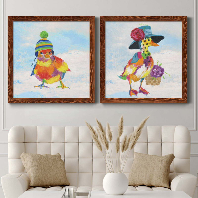 «Groovy Chick and Sky», ensemble de 2 peintures sur toile encadrées, H 27,5 po x l 55 po x P 1,5 po, Cadre en érable