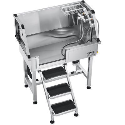 34" Dog Grooming Bath Tub Stainless Steel W Stairs Faucet Left Door