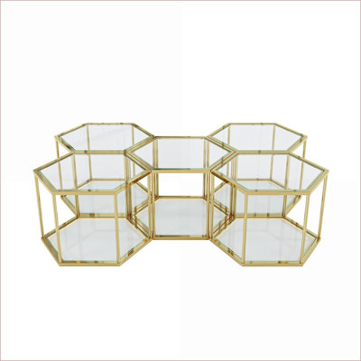 Table basse dorée en acier inoxydable pour petits salons, centre de table moderne en verre trempé double couche facile à nettoyer