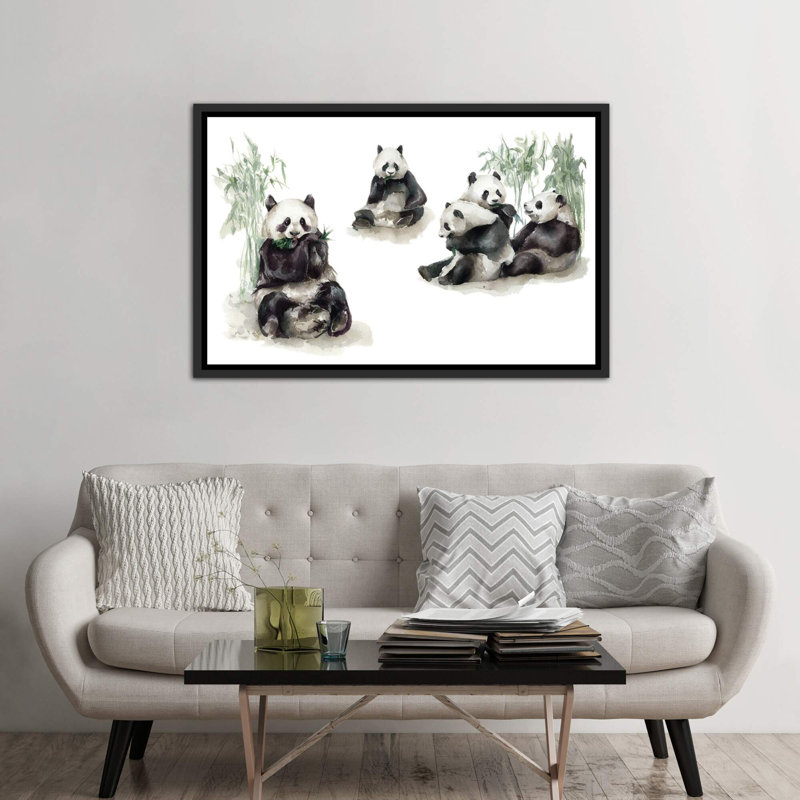Pandas, H 40 po x l 60 po x 1,5 po, Toile avec cadre noir