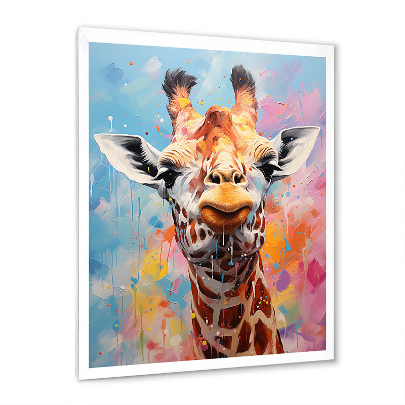 Popart Art, girafe multicolore Grace II sur toile, H 44 po x l 34 po x P 1,5 po, Cadre simple blanc