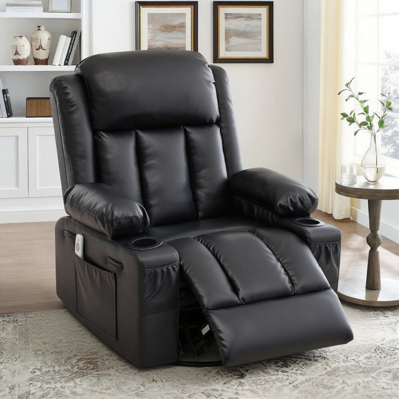 Ultimate Comfort 360° Swivel Recliner – Heated Massage, Rocking And Retractable Armrests, Black