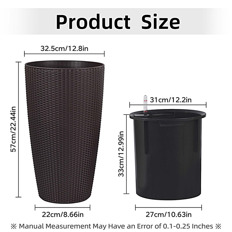 Indoor/Outdoor Modern The appearance is made of imitation rattan Design Planter,22.5 inch Plastic Large Plant Pot With Automatic Watering System for Home and Garden  (22.5 inch - 2 Pack)