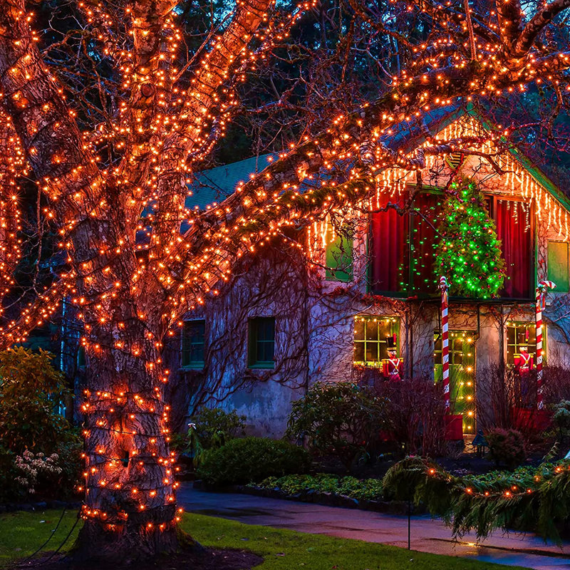 Devondra 42.7' LED Solar Powered 100 - Bulb String Lights, Orange