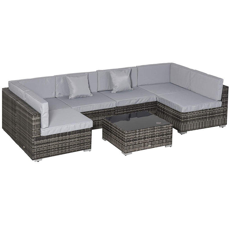 Hayrullah 6 Seater Rattan Sofa Set, Grey, Grey, Grey