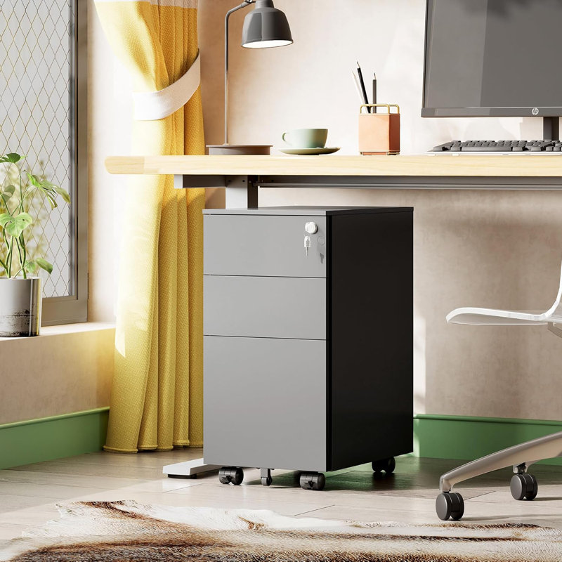11.8 Inch Small File Cabinet With 3 Drawers, Rolling Filing Cabinet, Black